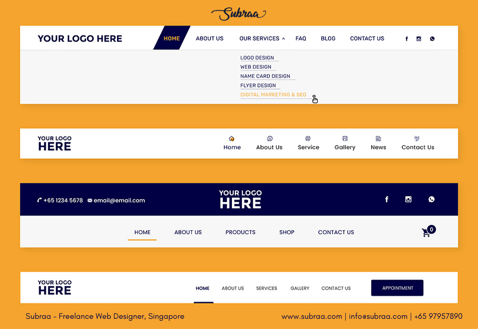 Website Navigation Menu Design - Subraa, Freelance Web Designer Singapore