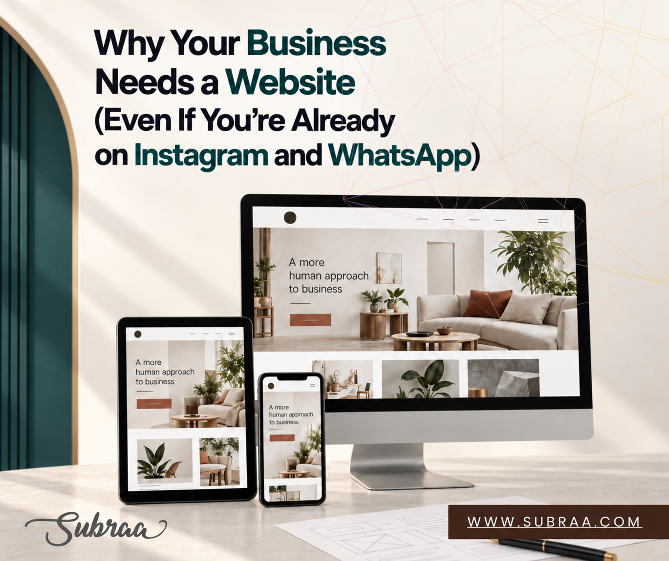Responsive business website displayed on desktop, tablet and mobile screens