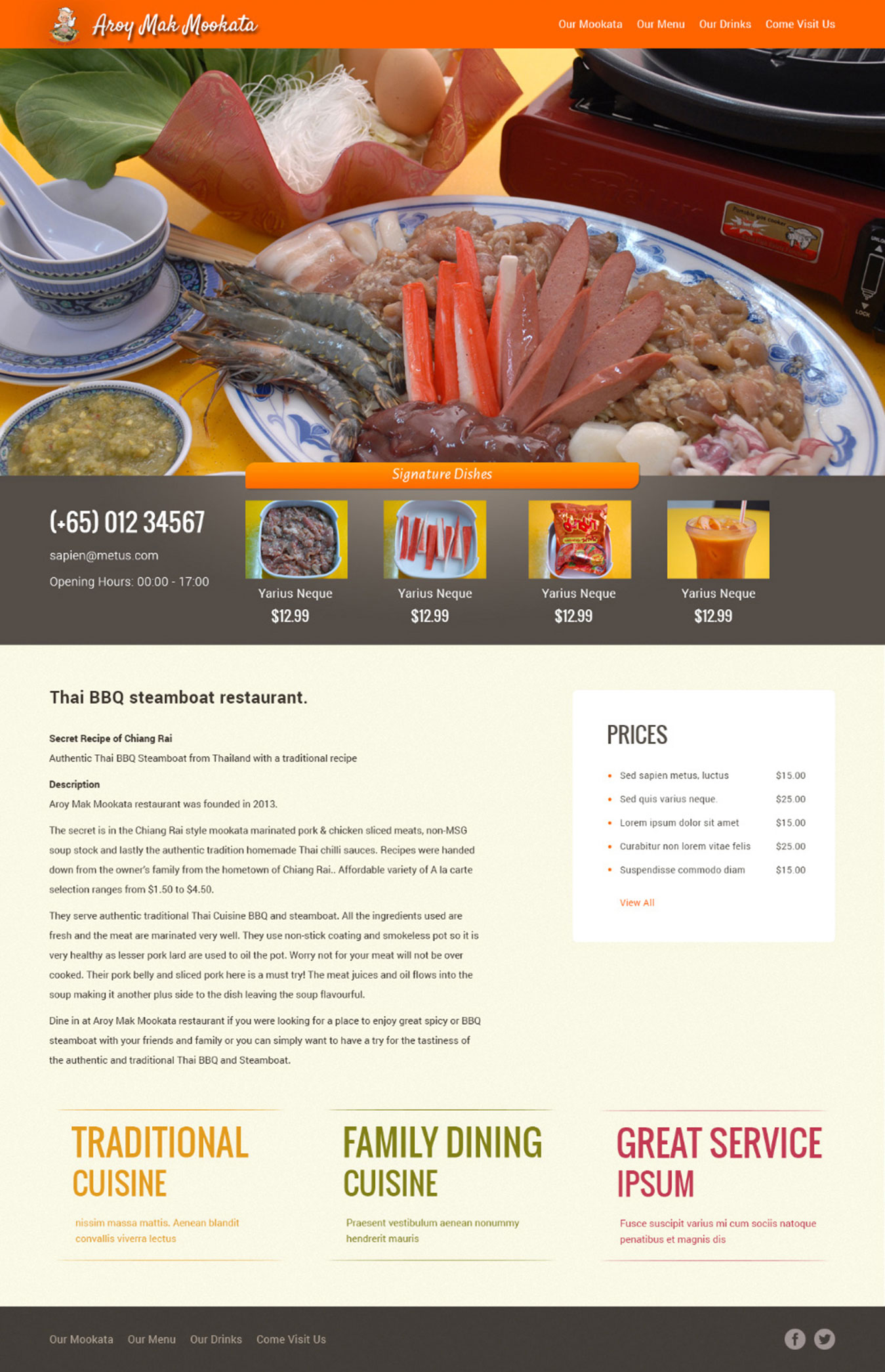 WordPress CMS Website Design for Steamboat Restaurant